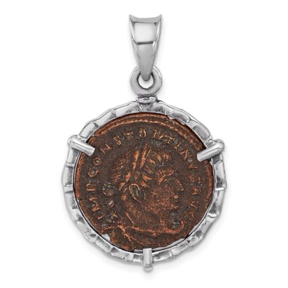 Sterling Silver and Bronze Antiqued Roman Constantine Coin Pendant - Picture 1 of 4